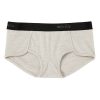 Cream heather men’s briefs crafted from lightweight Merino wool, featuring a black waistband with "Woolx" text in small letters. This simple and minimalist design ensures full coverage and comfort.