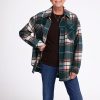 Model wearing Sawyer shacket - Espresso Plaid | Kathy is 5'9", wearing a size S