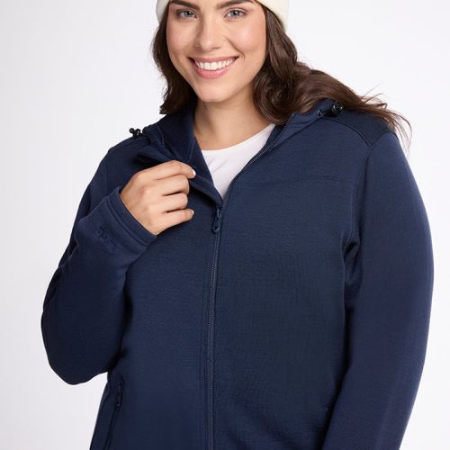 Model wearing Cubby hoodie - Deep Navy | Juliana is 5'10", wearing a size XL