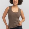 Model wearing Sloane ribbed tank - Simply Taupe | Tori is 5'7", wearing a size S