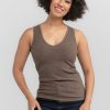 Model wearing Vivi ribbed tank - Simply Taupe | Tori is 5'7", wearing a size S