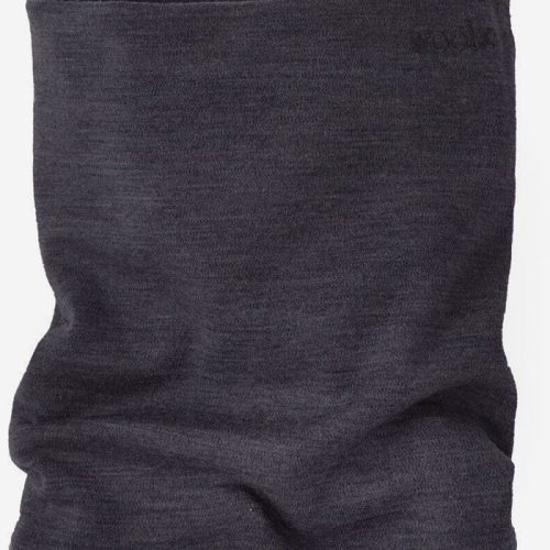 A Pebble Grey Melange Neck Gaiter from Woolx, made from Australian Merino Wool, displayed against a white background. The fabric appears soft and slightly wrinkled, with a subtle, fine ribbing texture. The cylindrical gaiter is designed for warmth and protecting the neck and lower face during outdoor activities.