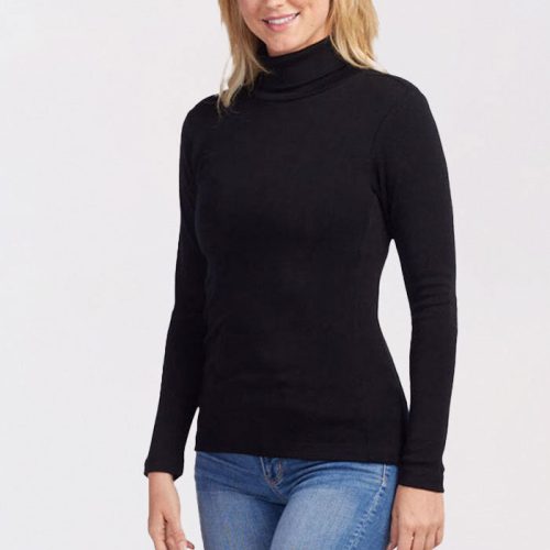 Model wearing peyton turtleneck - black | Karly is 5'10", wearing a size S